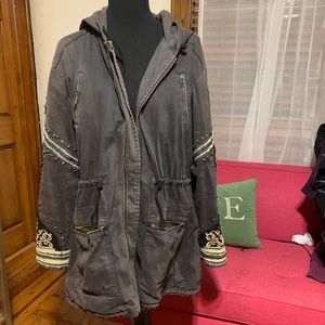 Free People golden quills military Parka grey